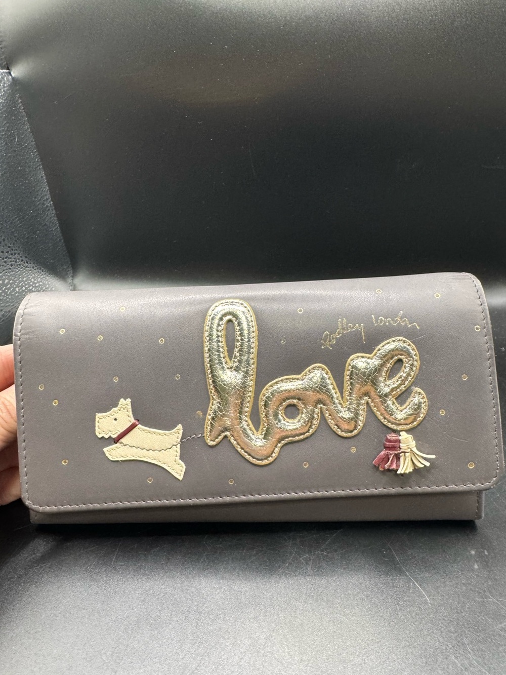 RADLEY LONDON Grey Wallet Clutch with Gold 'love' Appliqué